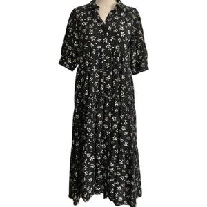 NWOT XXL ZARA Yellow and White Floral Black Boho ShortSleeved Oversized Dress
